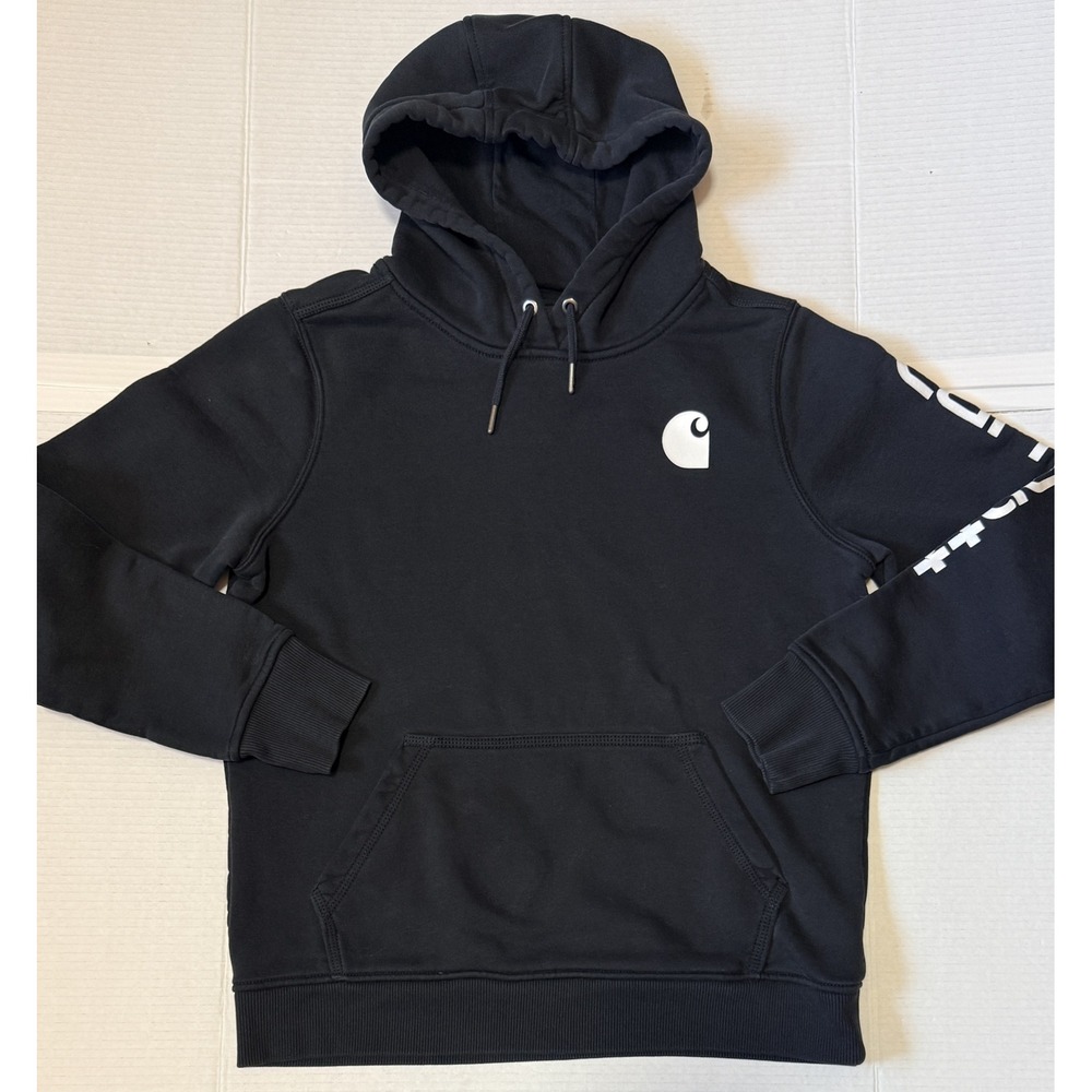 CARHARTT - Women's Hoodie - Black Relaxed Fit Graphic Sleeve Logo - Medium
